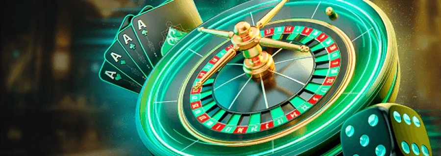 Ruleta verde con dados, arte de Planbet